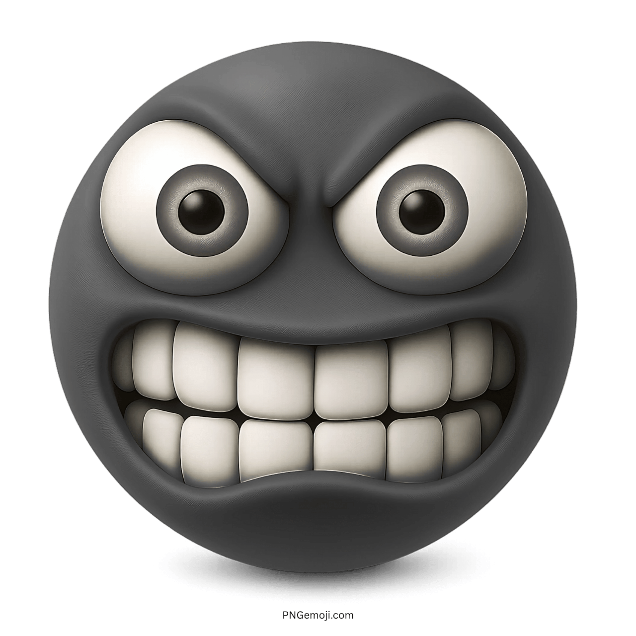 Black grimacing face emoji with clenched teeth and wide eyes on transparent background