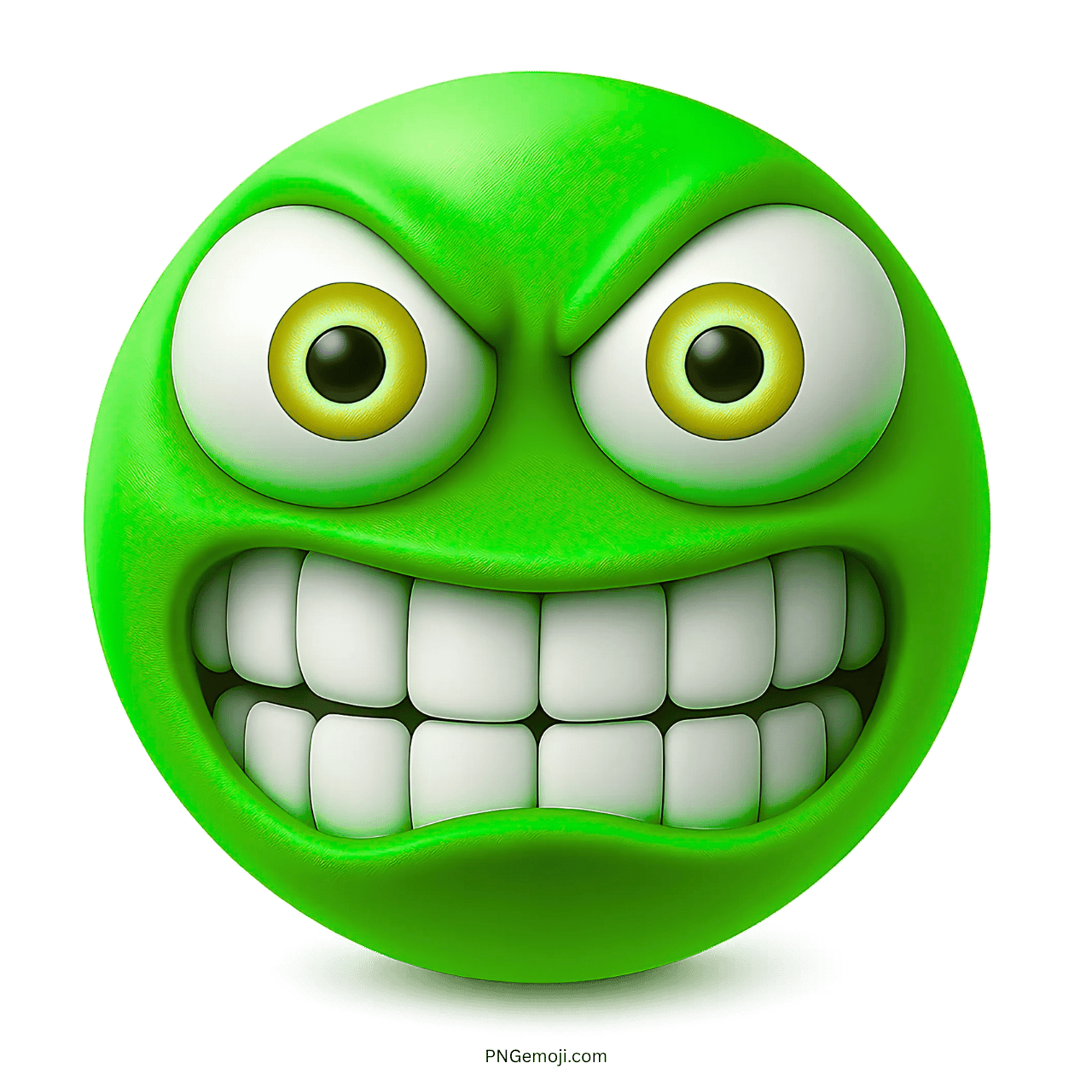 Green emoji face with anxious eyes and tightly clenched teeth on transparent background