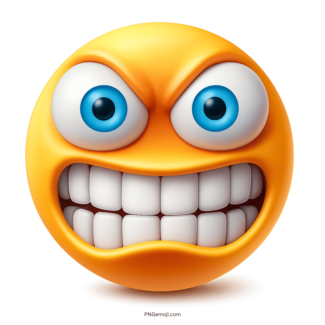 Yellow grimacing face emoji with clenched teeth and blue bulging eyes on transparent background