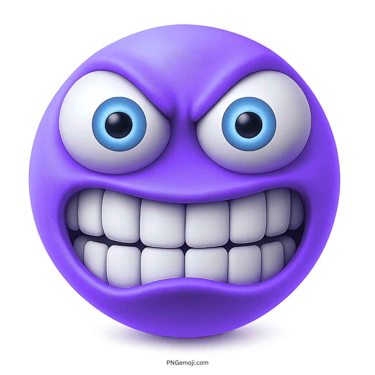 Purple grimacing face emoji with big angry eyes and tightly clenched white teeth