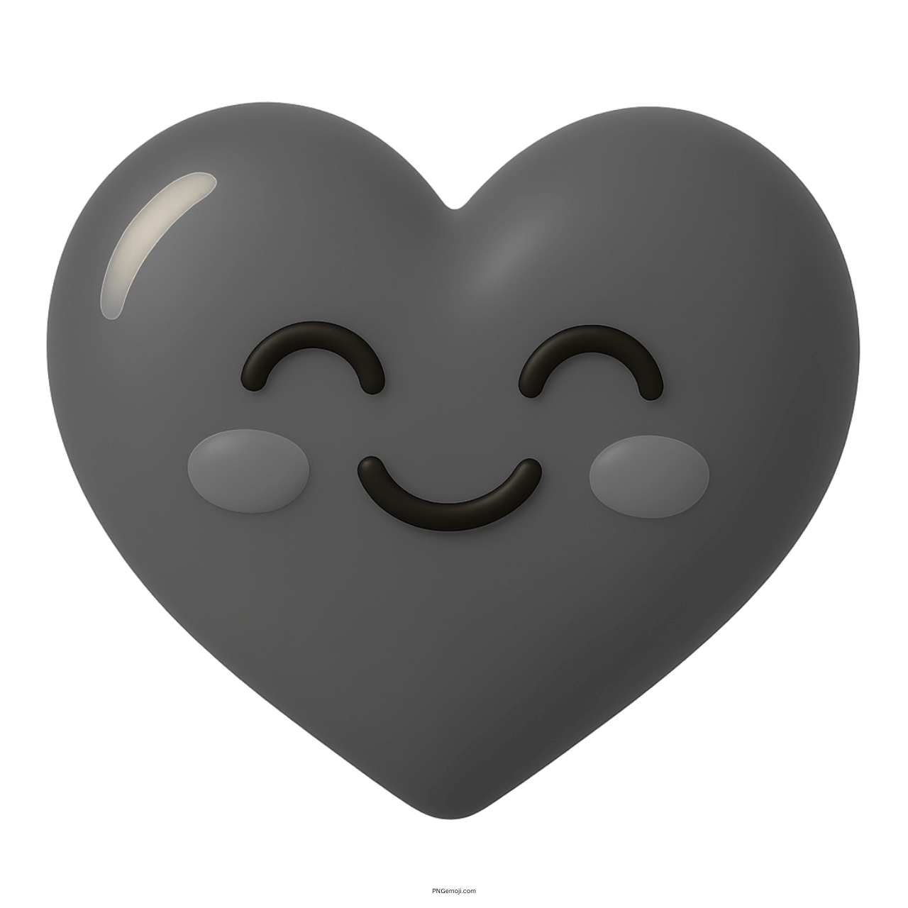 3D happy black heart emoji with smiling eyes and blushing cheeks
