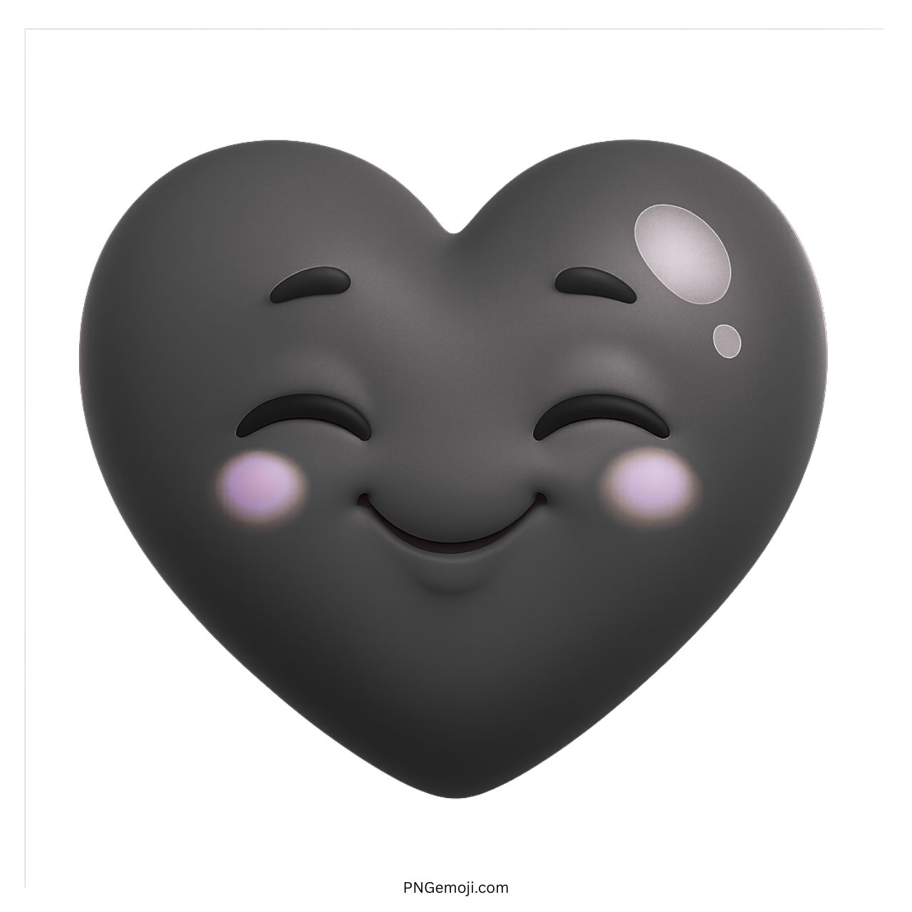 3D smiling black heart emoji with closed eyes and glowing blush on cheeks
