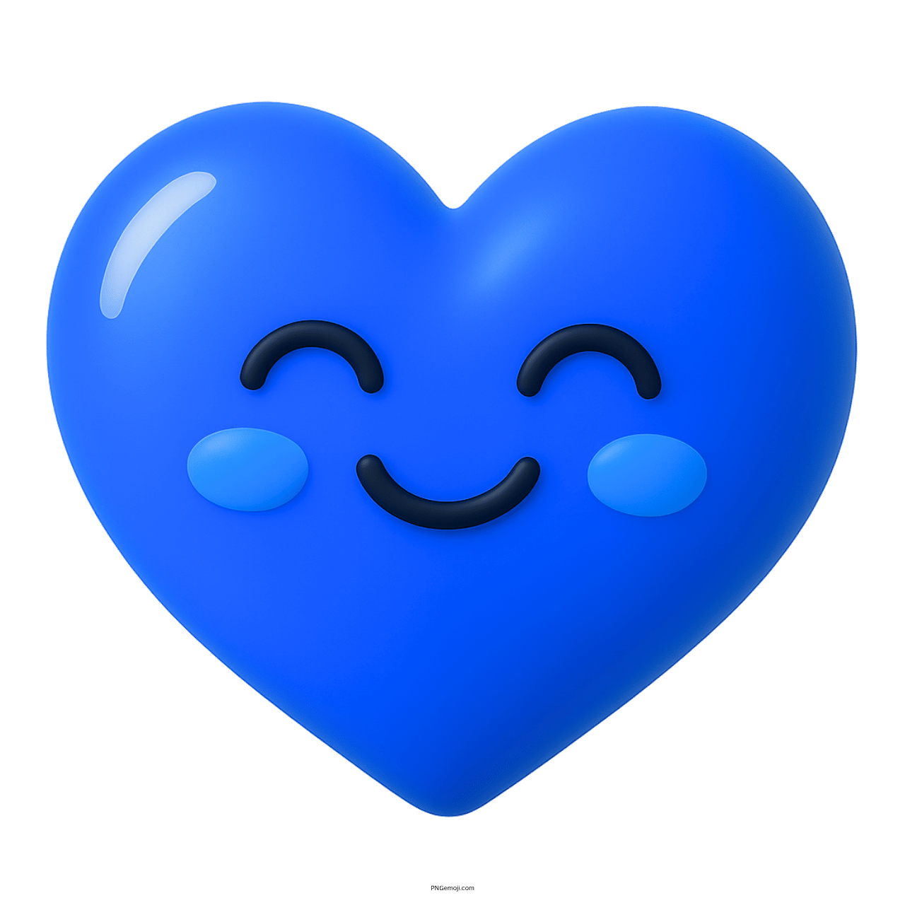 3D happy blue heart emoji with smiling face and blushing cheeks