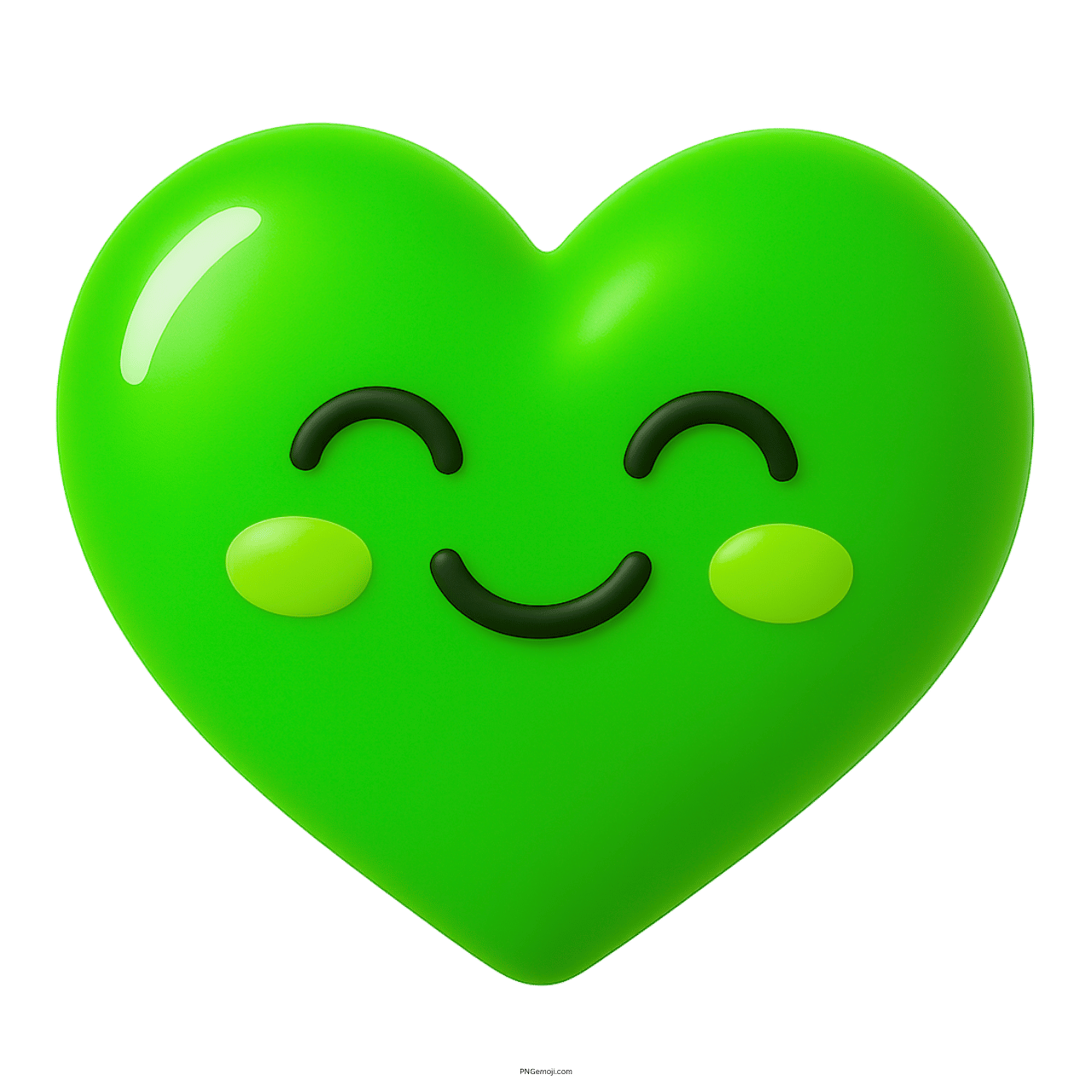 3D happy green heart emoji with smiling face and cute rounded cheeks