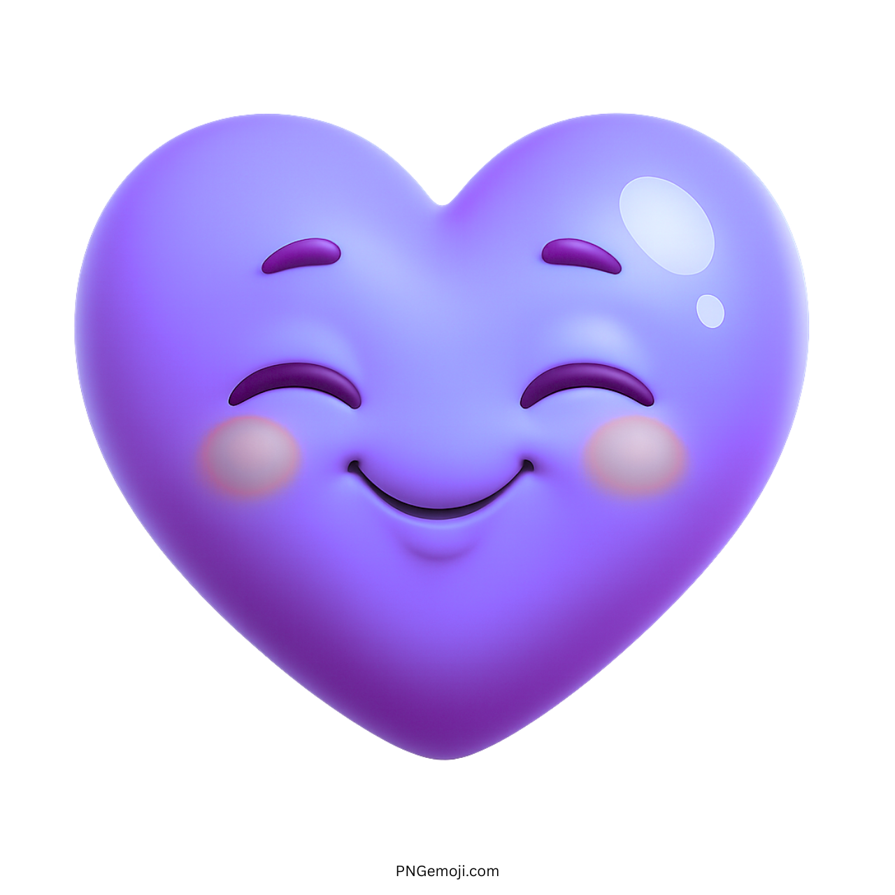 3D purple heart emoji smiling with closed eyes and glowing blush on cheeks