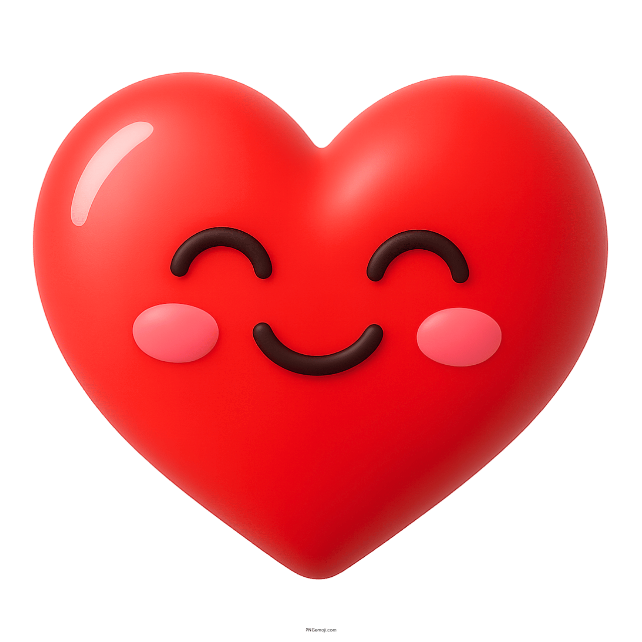 3D happy red heart emoji with smiley face and rosy blushing cheeks