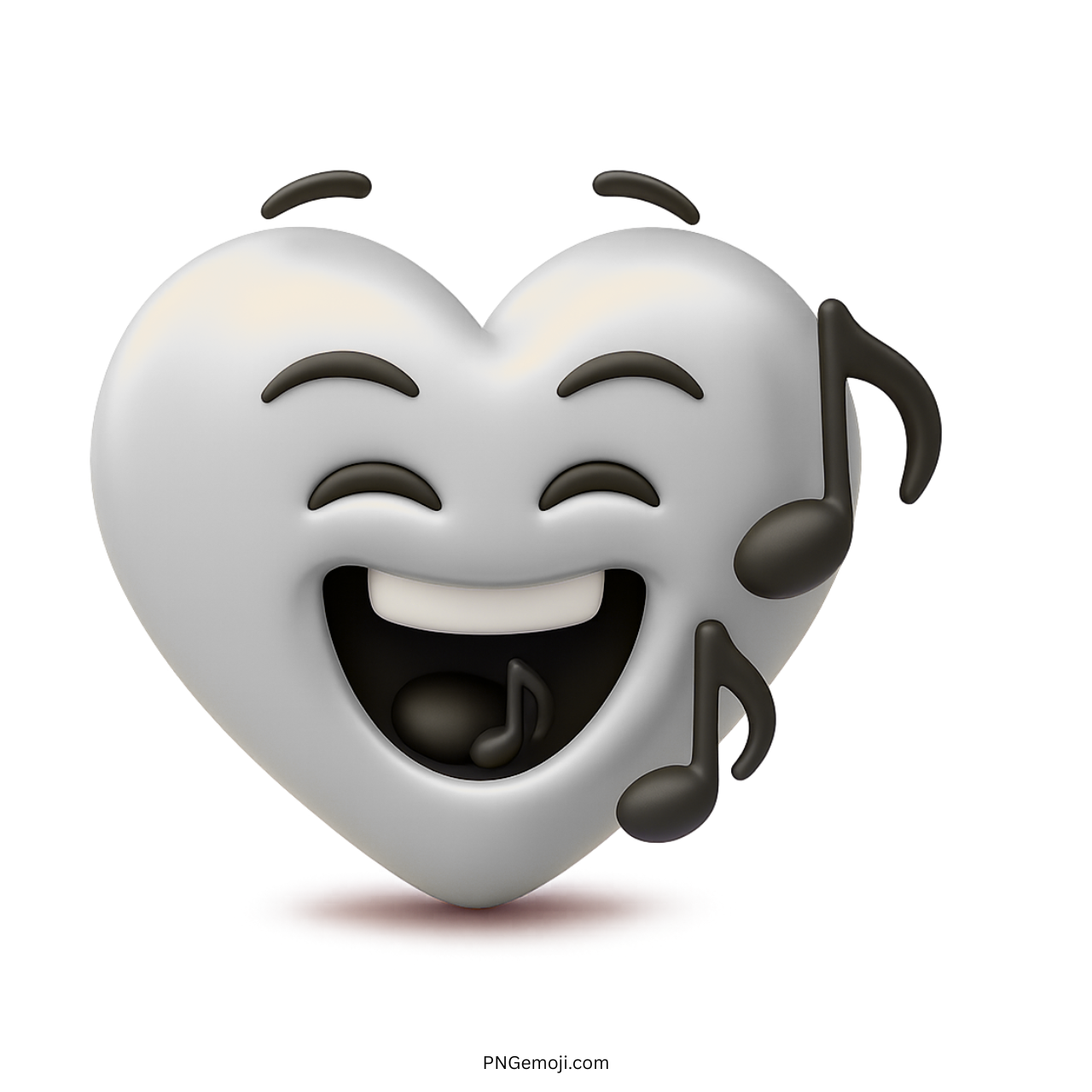 3D happy heart emoji singing with music notes and joyful smiling face