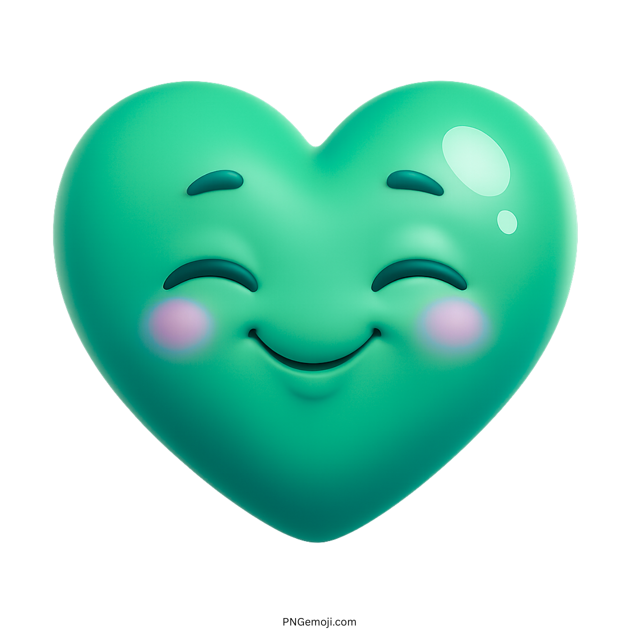 3D teal heart emoji with cheerful smile, blushing cheeks, and closed eyes