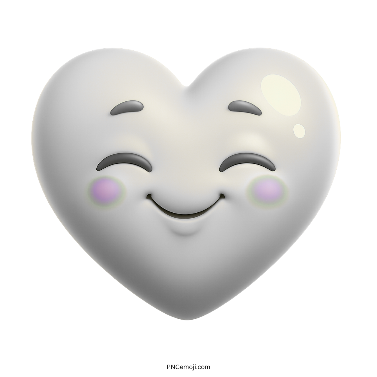 3D white heart emoji with smiling face, blush, and closed eyes on transparent background
