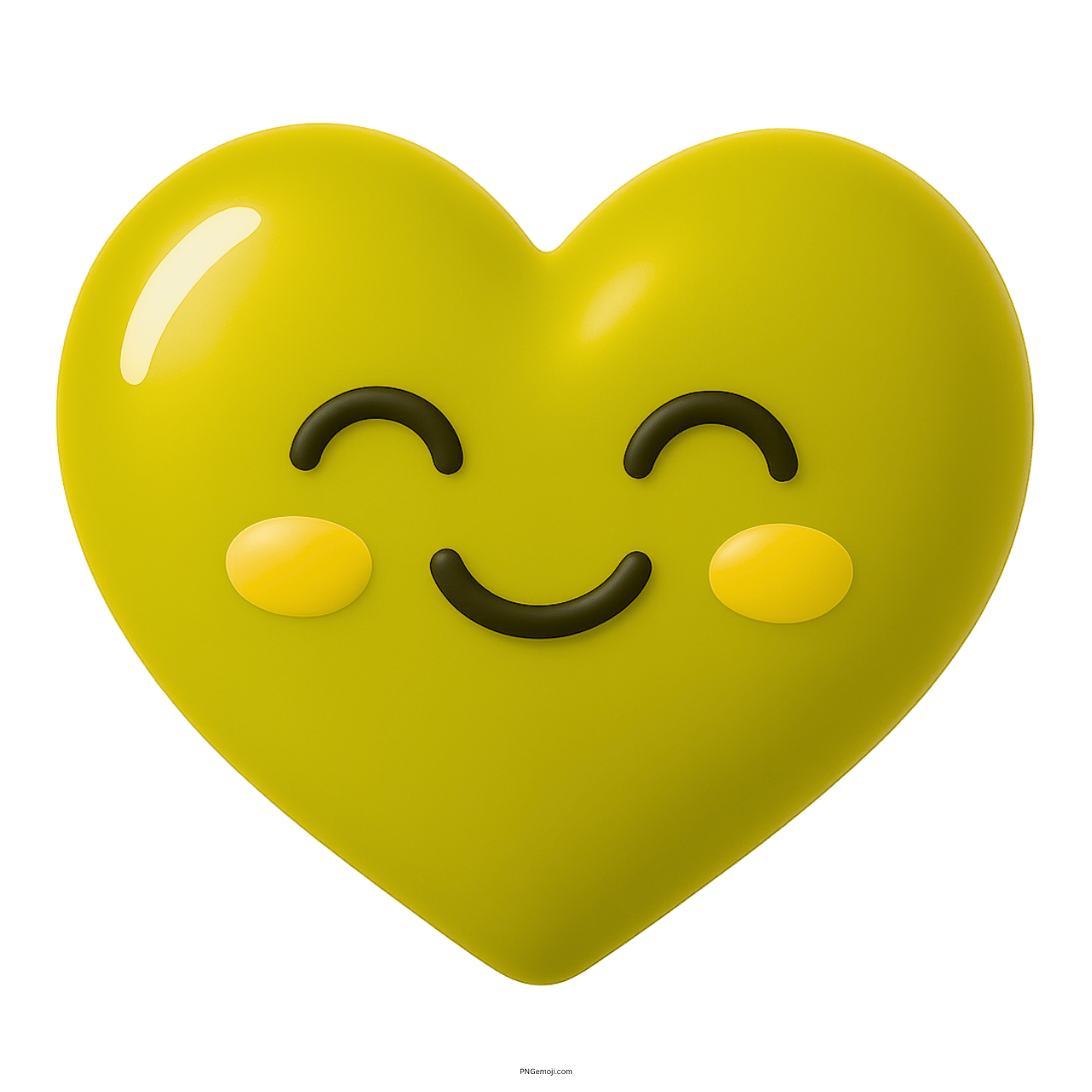 3D happy yellow heart emoji with cute smile and joyful blush cheeks