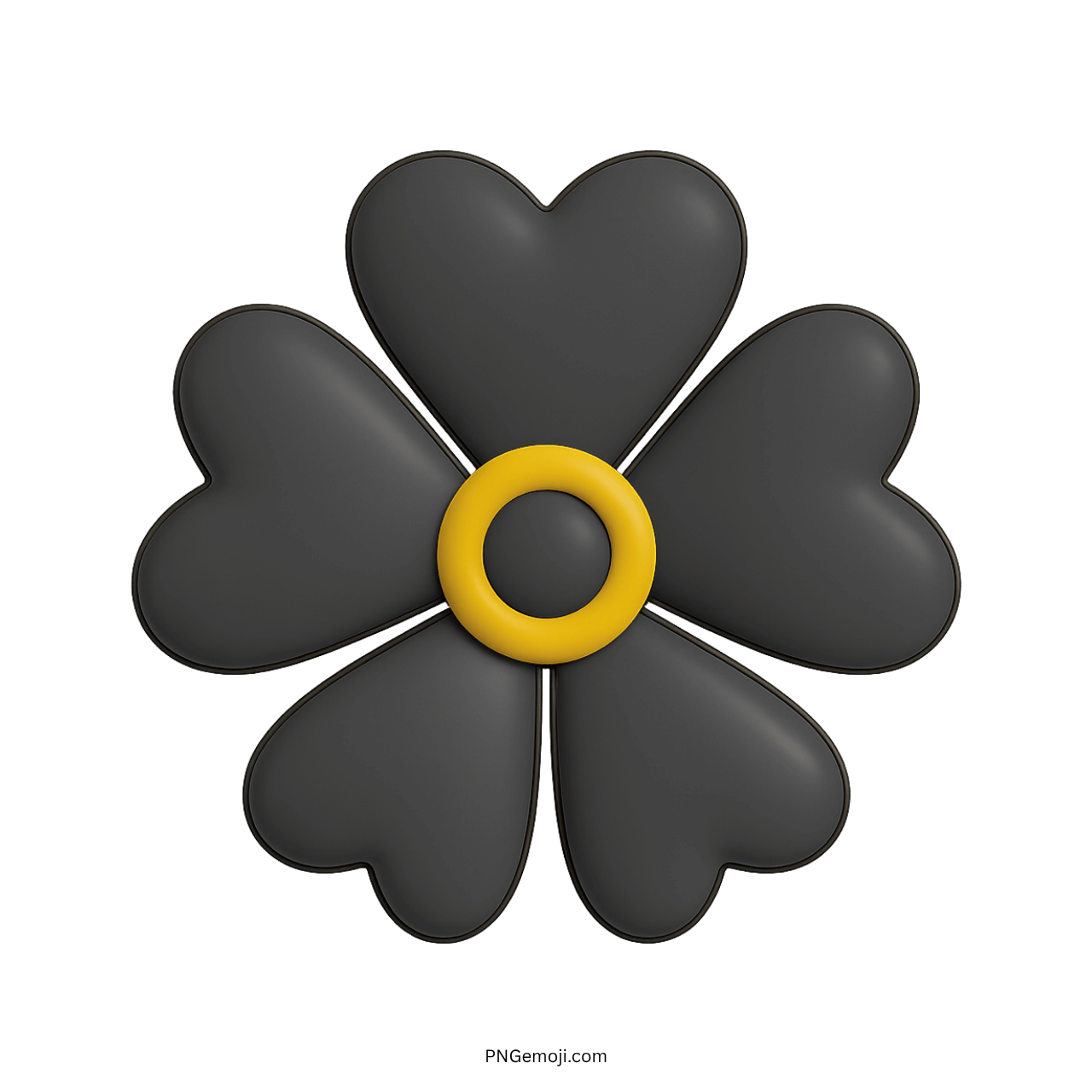 Black heart-shaped flower with a yellow center and a smooth 3D finish.