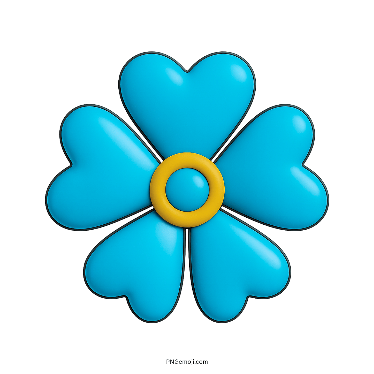Blue heart-shaped flower with a yellow center and smooth 3D finish.