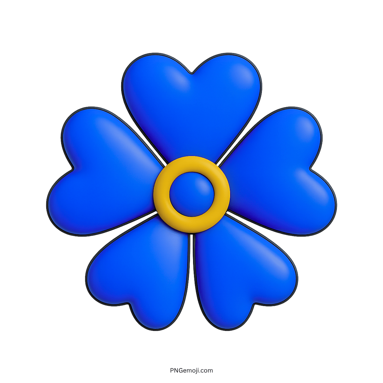 Blue heart-shaped flower with a yellow center and glossy 3D look.