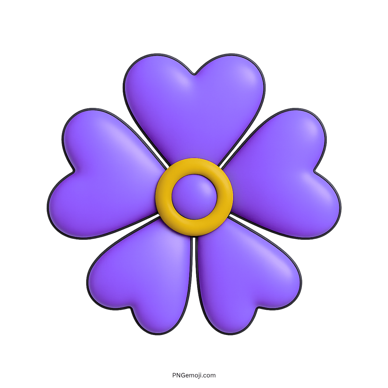 Purple heart-shaped flower with a yellow center and smooth 3D design.