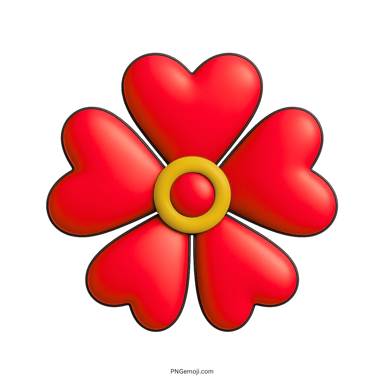 Red heart-shaped flower with a yellow center and smooth 3D design