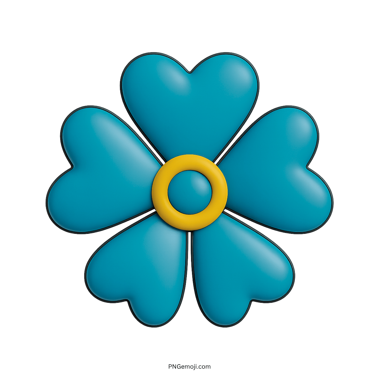  Turquoise heart-shaped flower with a yellow center and smooth 3D finish.