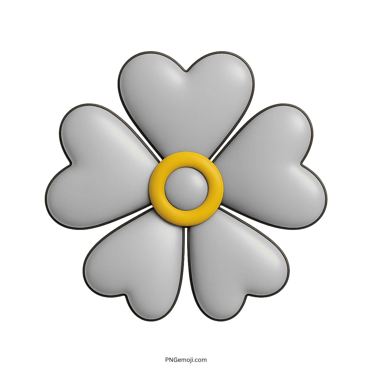  White heart-shaped flower with a yellow center and smooth 3D design.