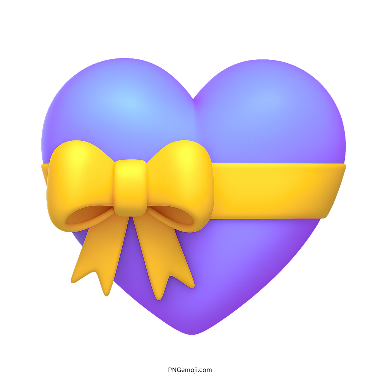 Purple heart emoji wrapped with yellow gift ribbon and bow