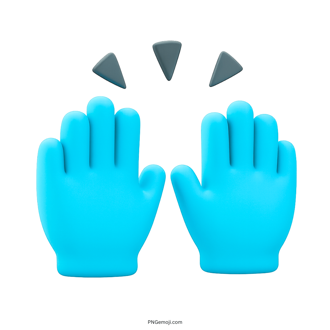 3D high five gloves emoji in blue with brown triangle shapes, transparent background.