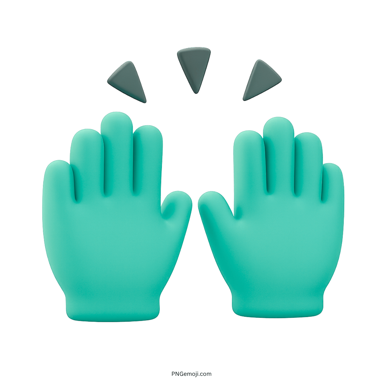 3D high five gloves emoji in green with brown triangle shapes, transparent background.