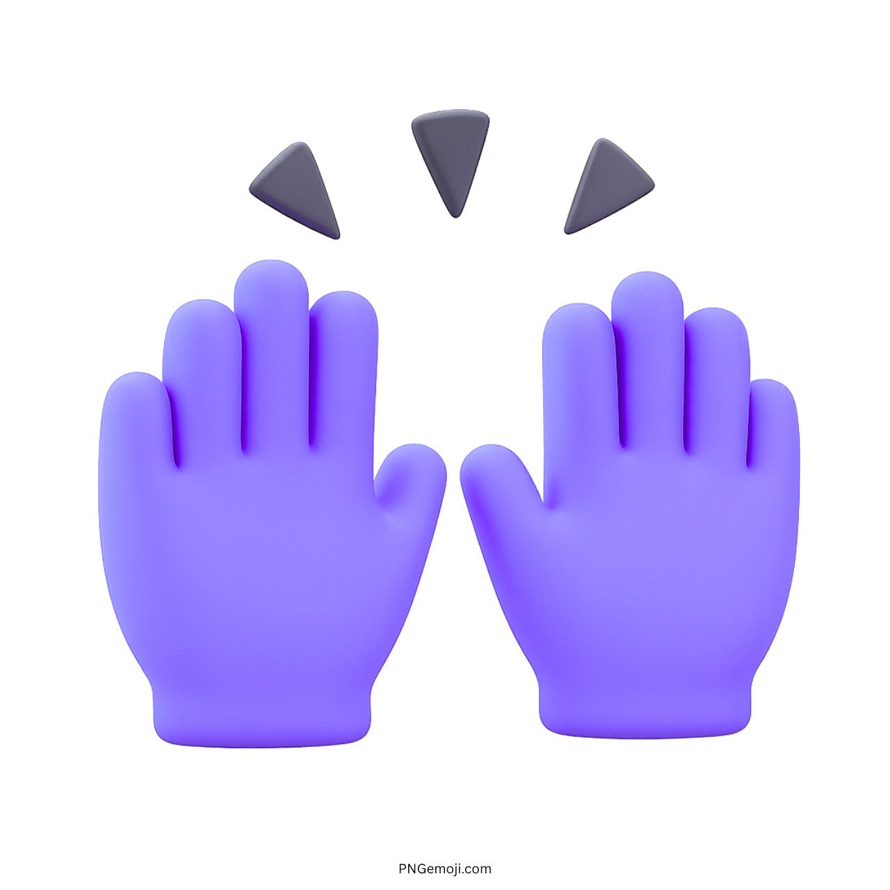 3D high five gloves emoji in purple with brown triangle shapes, transparent background.