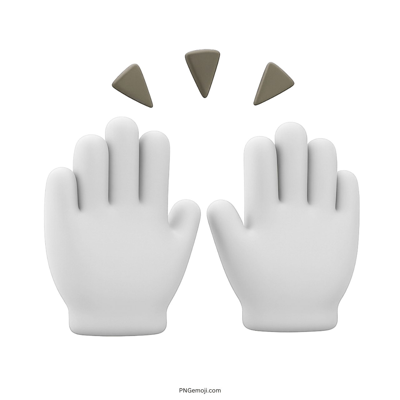 3D high five gloves emoji in white with brown triangle shapes, transparent background.