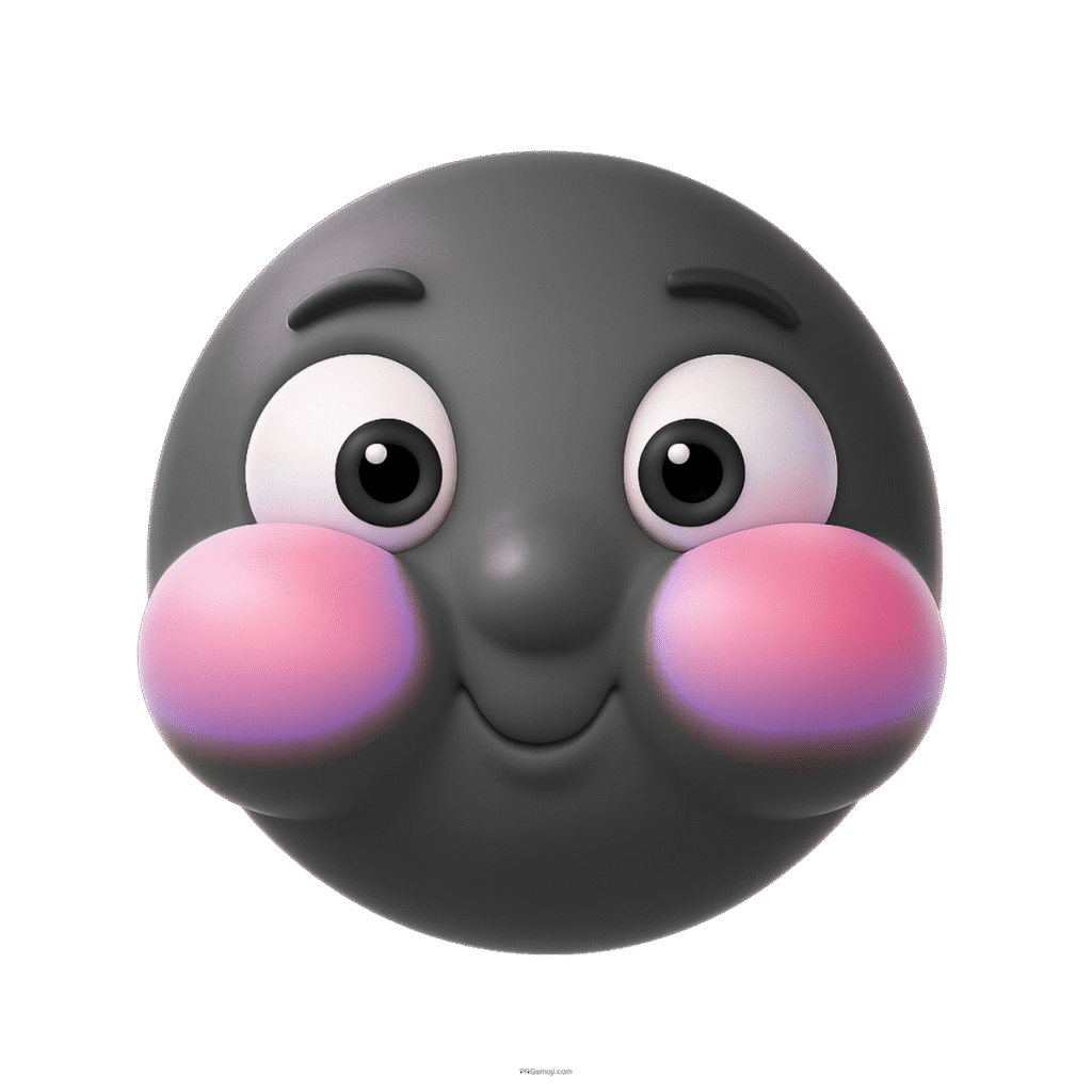 Cute black emoji with blushing cheeks holding breath and innocent, surprised facial expression