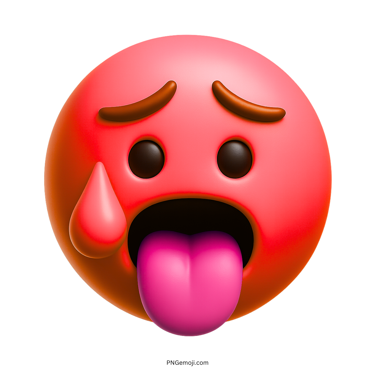 3D hot red face emoji sweating with tongue out in cartoon style