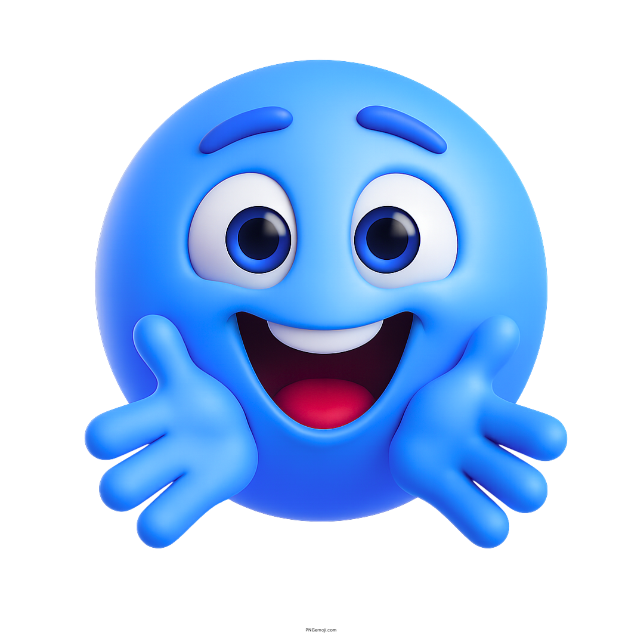 3D hugging smiley emoji with open hands and joyful face expression on transparent background