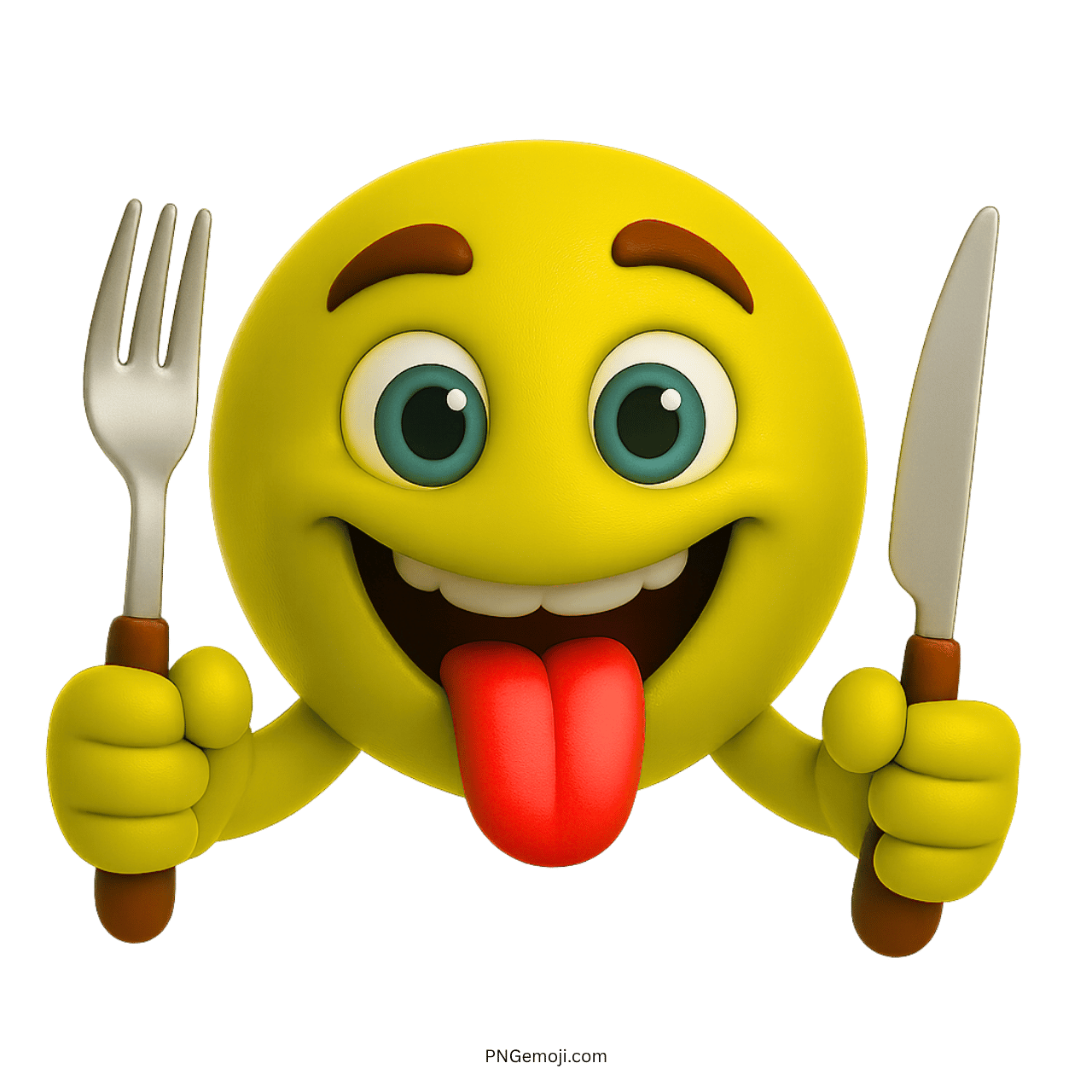 Hungry emoji holding fork and knife with tongue out and excited face