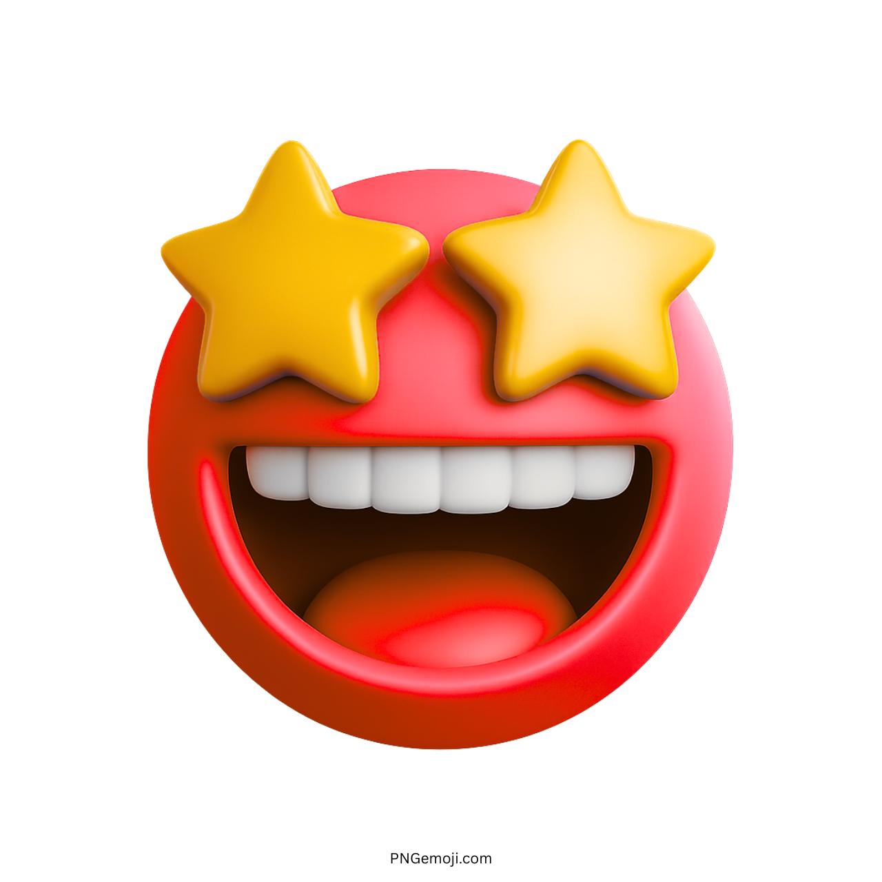 3D happy red emoji face with star eyes and wide smile expression
