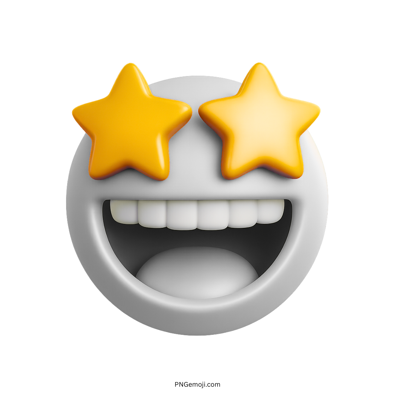 3D white emoji face with star eyes and wide smile expressing excitement and joy