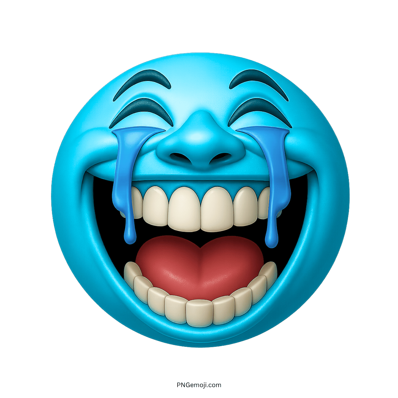 Blue laughing emoji with tears and a big smile