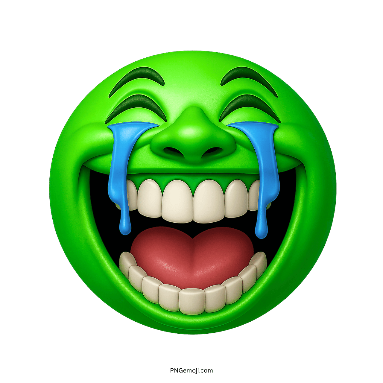 Green laughing emoji with tears and a big smile