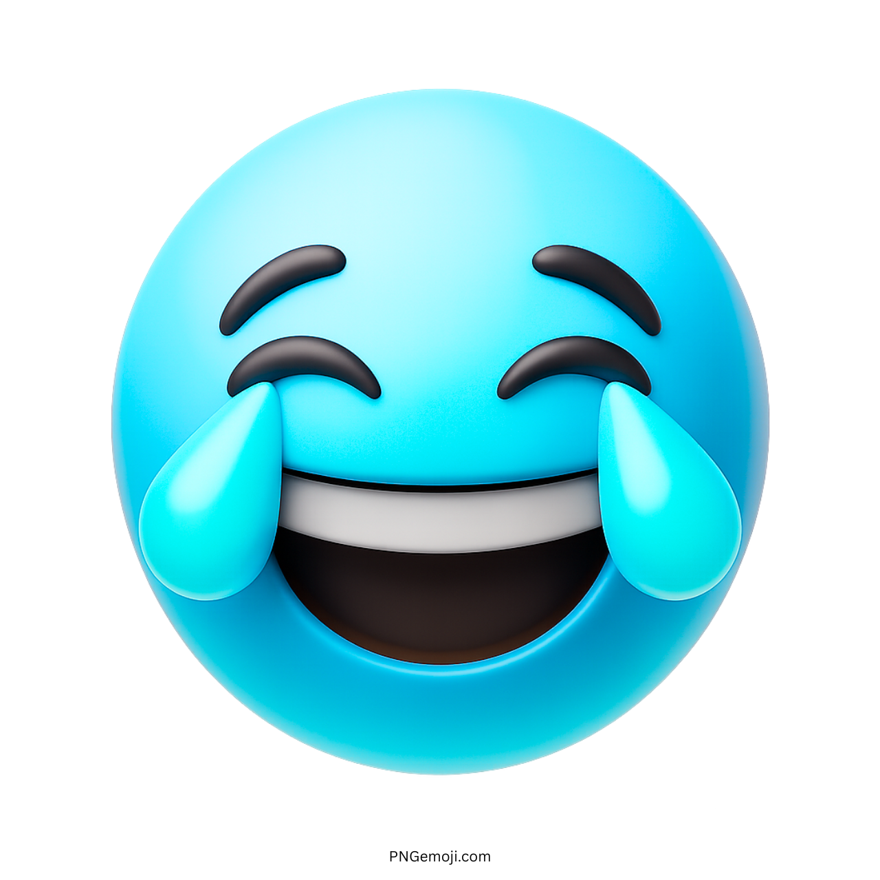 Light blue 3D emoji laughing with joyful tears and smiling closed eyes