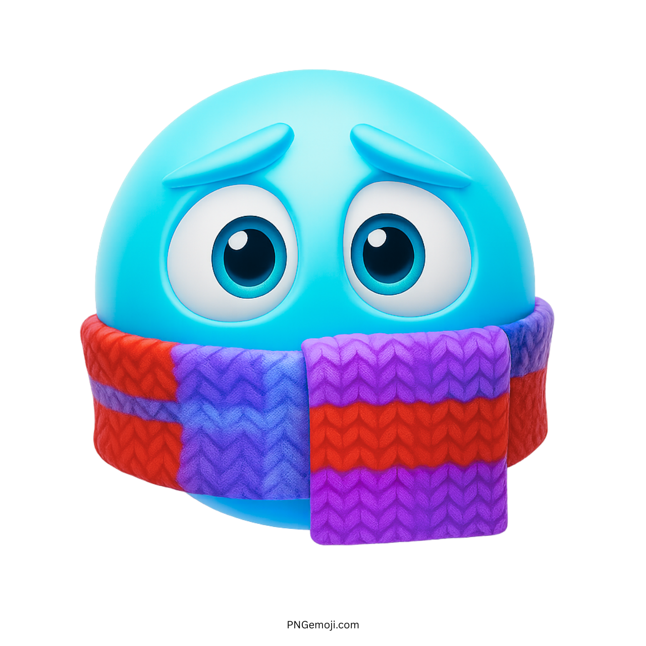 Aqua cold emoji with scarf showing worried eyes and chilly winter expression face