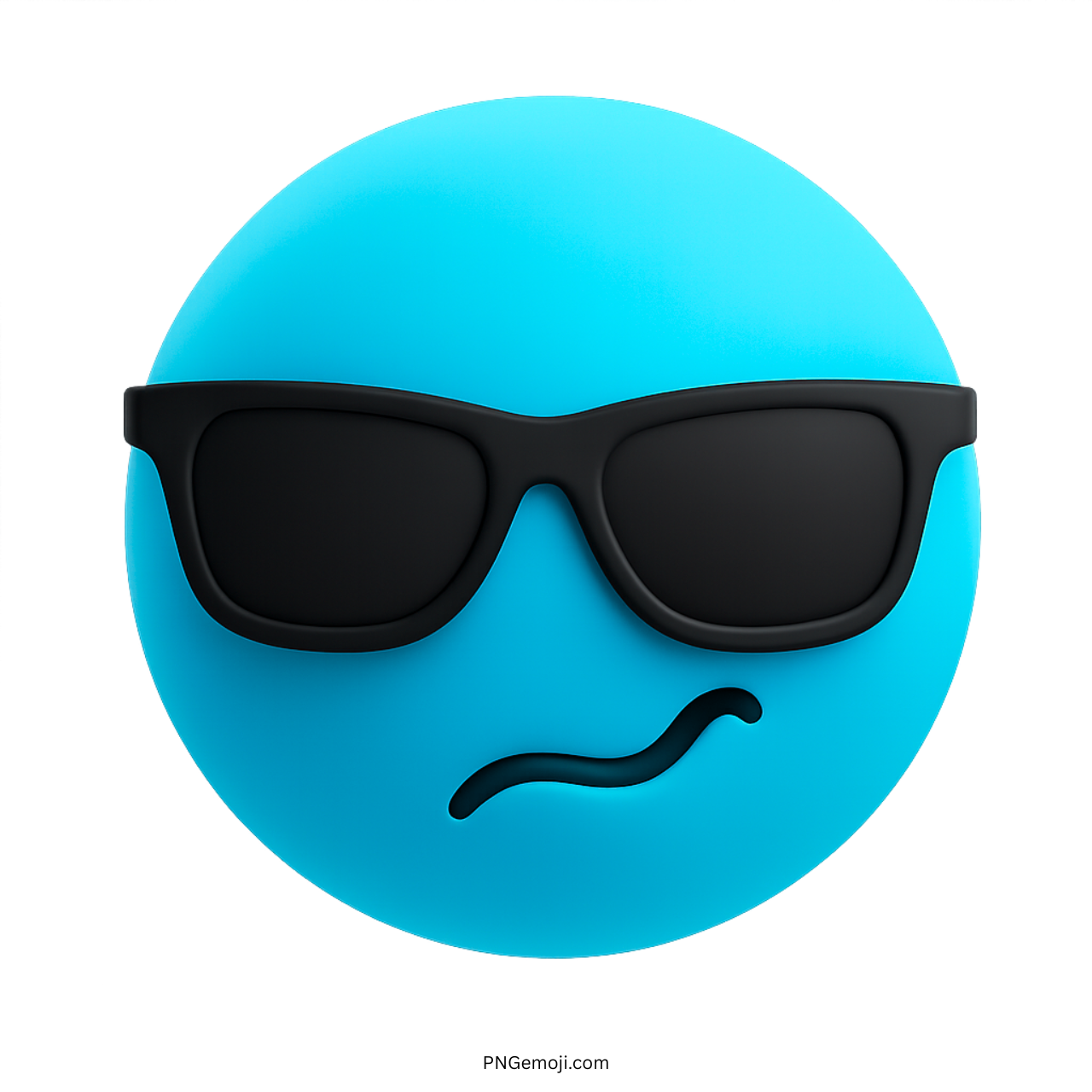 Light blue 3D cool emoji face with black sunglasses and smirking expression PNG