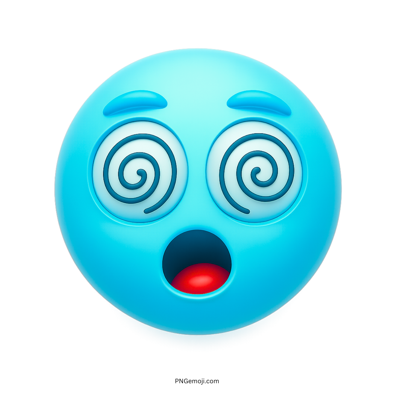 Light blue dizzy emoji with spiral eyes and glowing red open mouth expression
