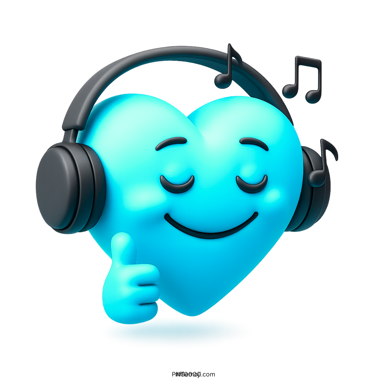 3D light blue heart emoji with headphones and music notes, showing relaxed emotion