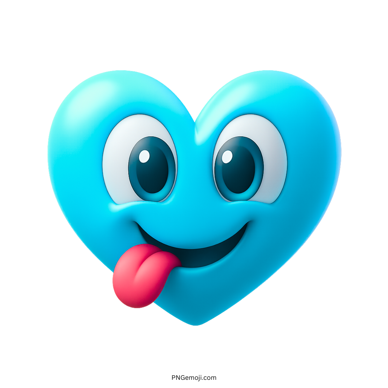 Light blue heart emoji with tongue out and big cute eyes in 3D style