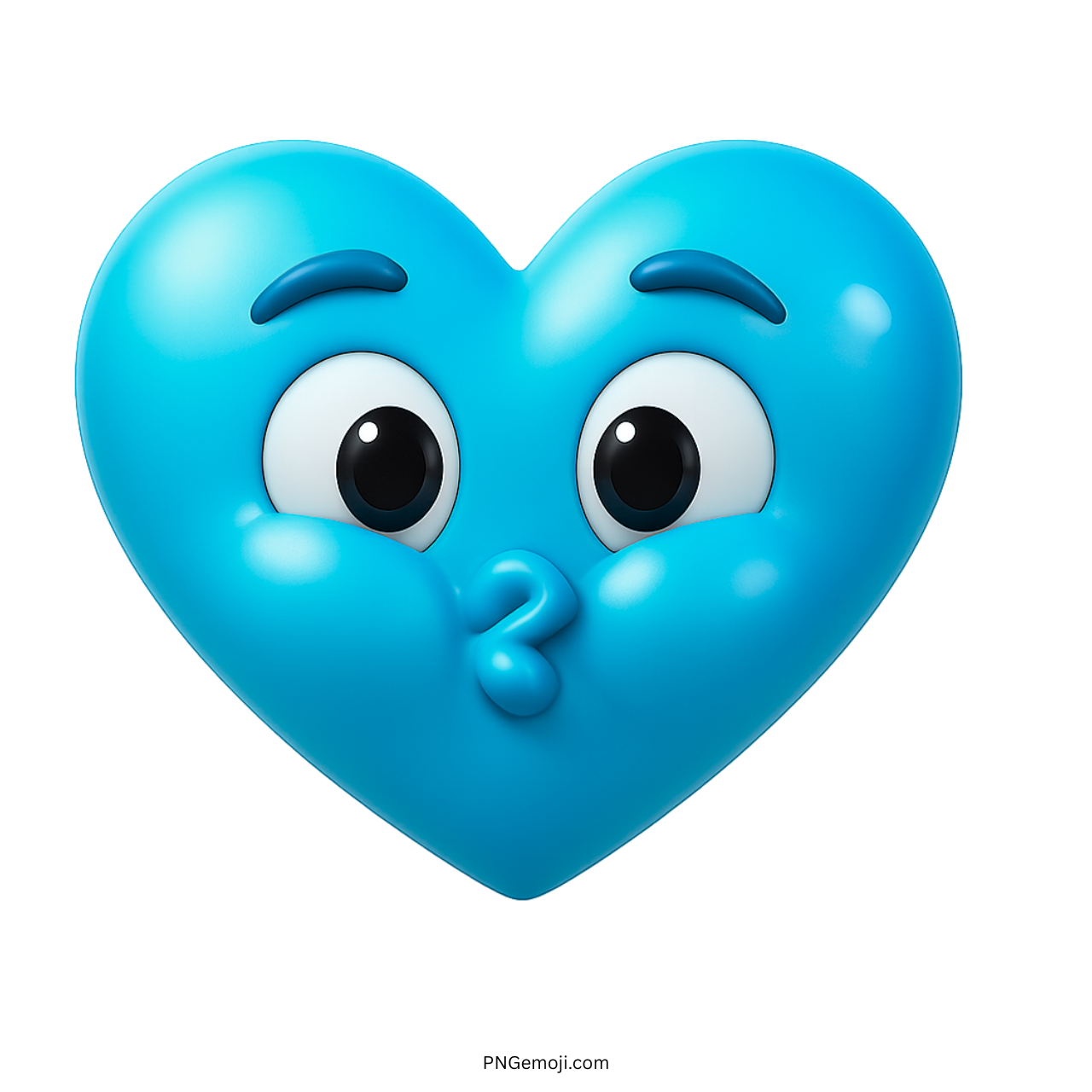 Light blue heart emoji puffed cheeks holding breath with cartoon eyes in 3D style