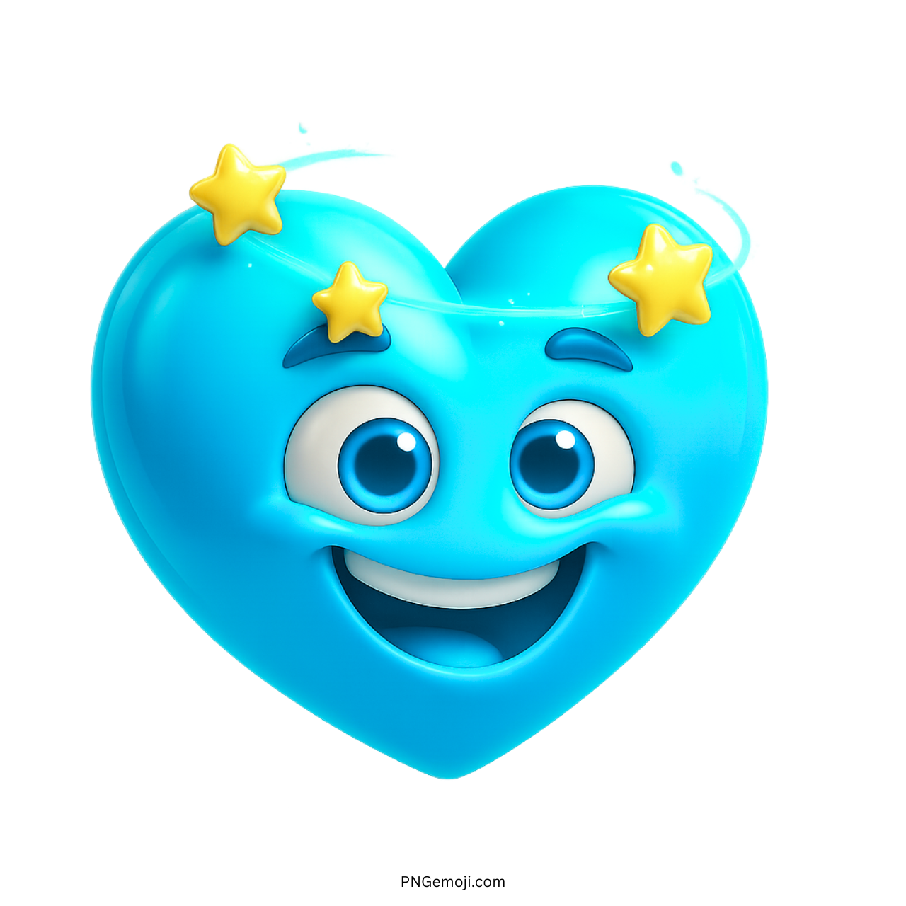 Light blue heart emoji with big eyes, smile, and spinning yellow stars above head