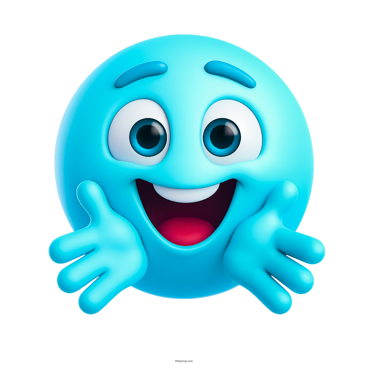 3D light blue hugging emoji with smiling face and outstretched arms on transparent background