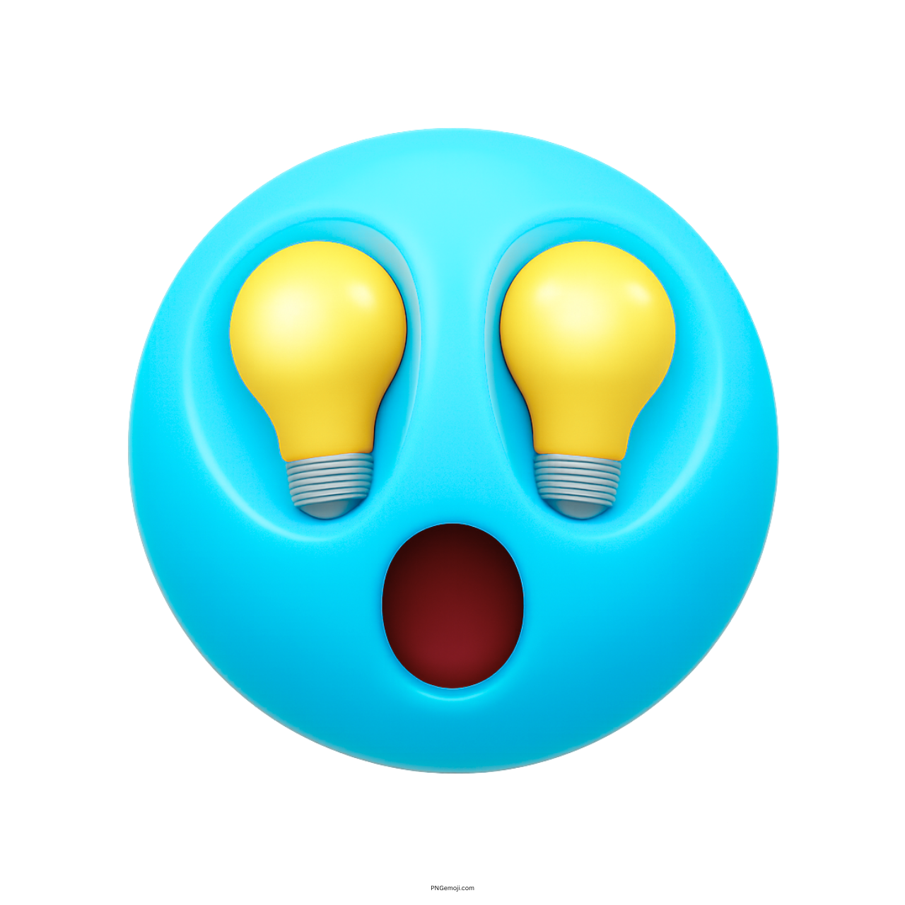 Light blue emoji face with lightbulb eyes expressing sudden inspiration or idea moment