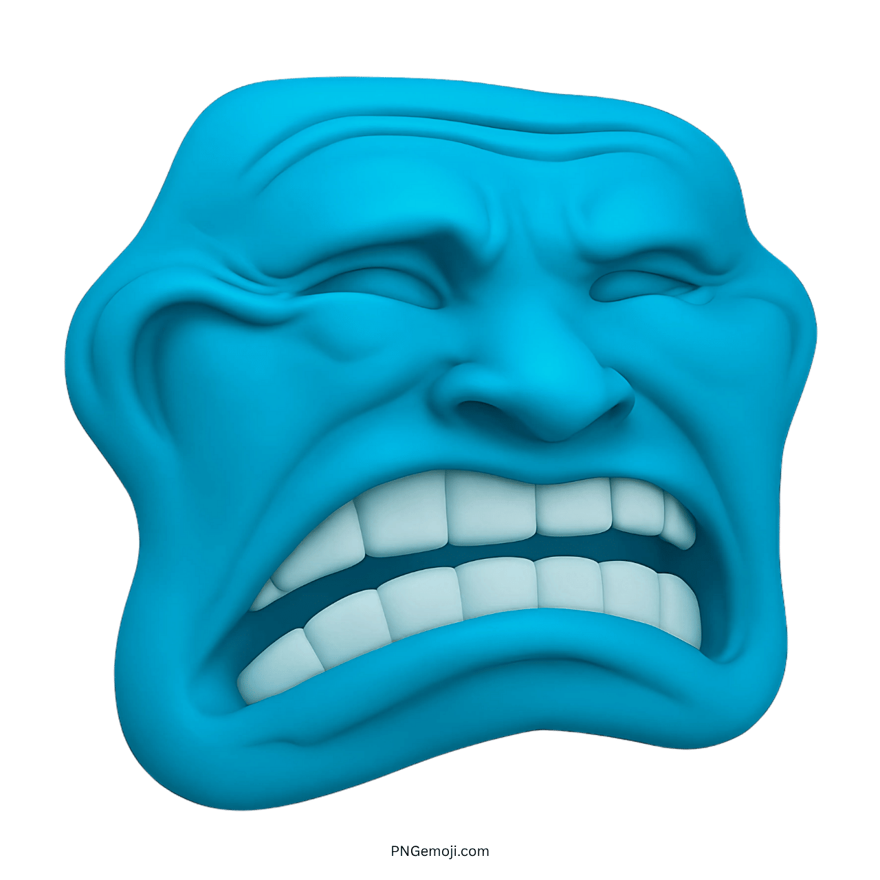light blue sad troll face emoji with grimacing teeth and exaggerated emotional expression
