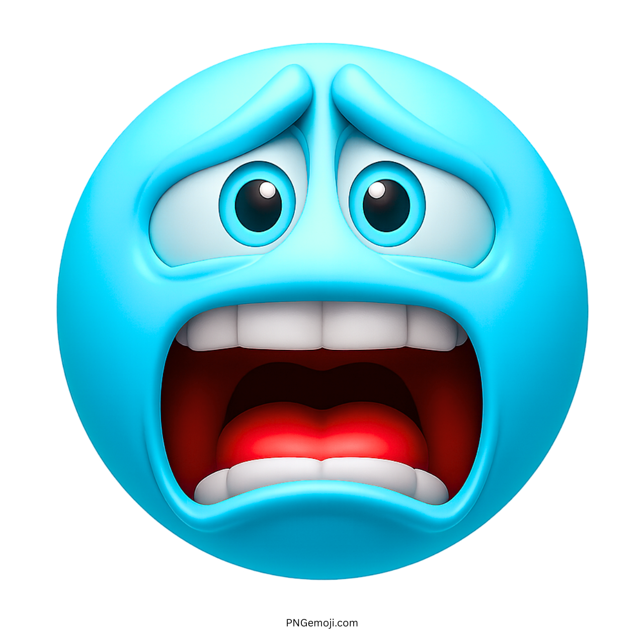 Light blue emoji showing scared expression with wide eyes and open mouth screaming