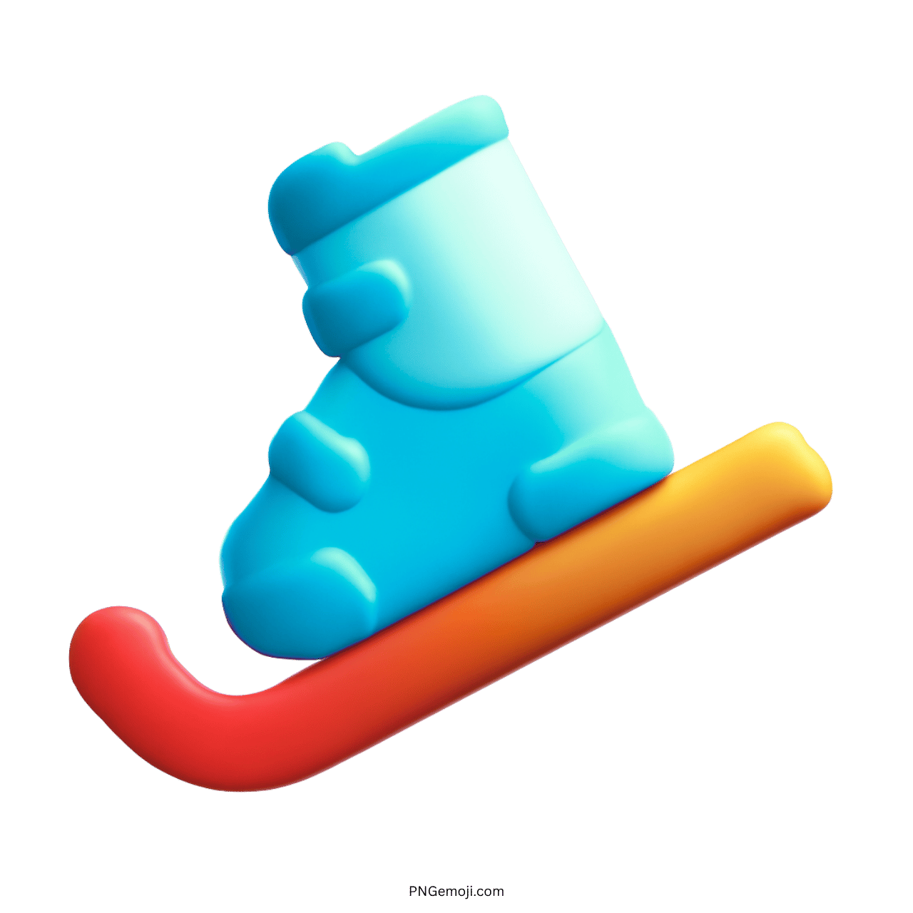 3D Light Blue Skis Emoji with Orange Ski Pole PNG with Transparent Background