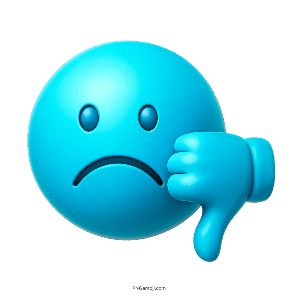 3D light blue emoji with sad expression and thumbs down hand gesture