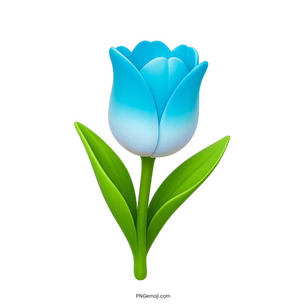 Light Blue Tulip Flower Emoji with Green Leaves PNG Image