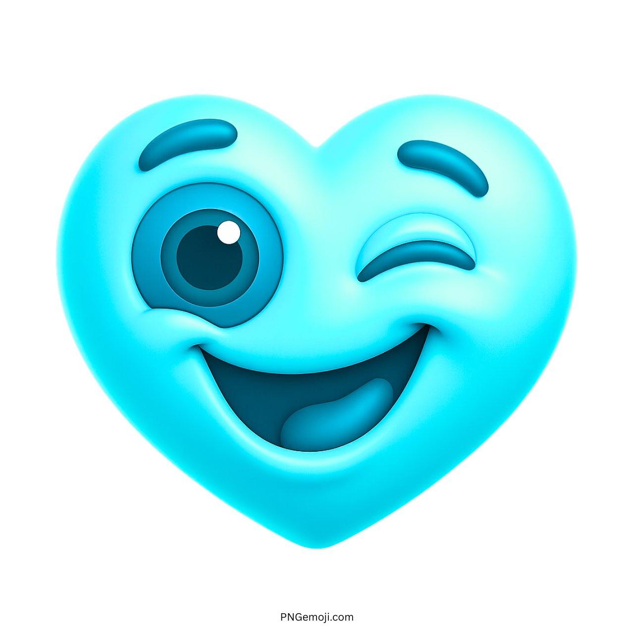 Light blue 3D heart emoji with winking face and cheerful smiling expression
